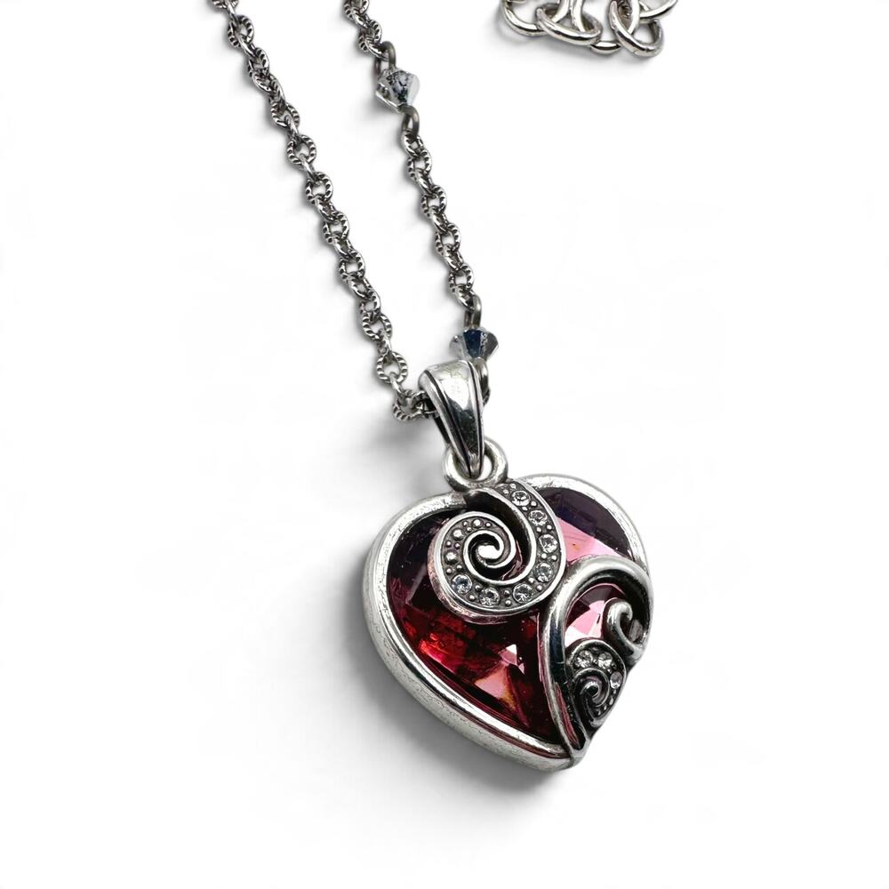 Brighton Cupids Love Pink Crystal Reversible Heart Pendant Necklace 16-18"